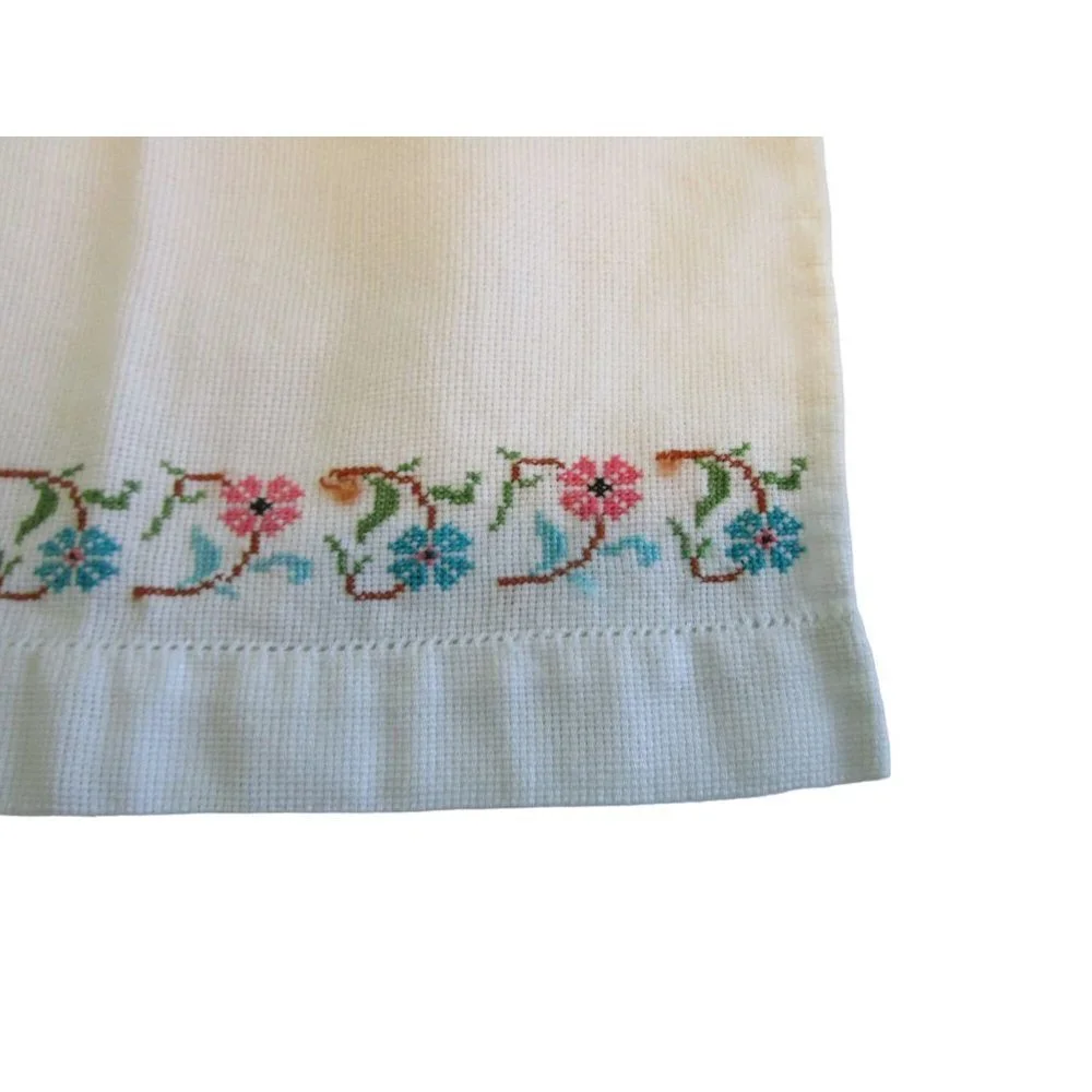 Vintage Hand Embroidered Guest Tea Hand Towels Pink Blue Floral Minor Age Stains